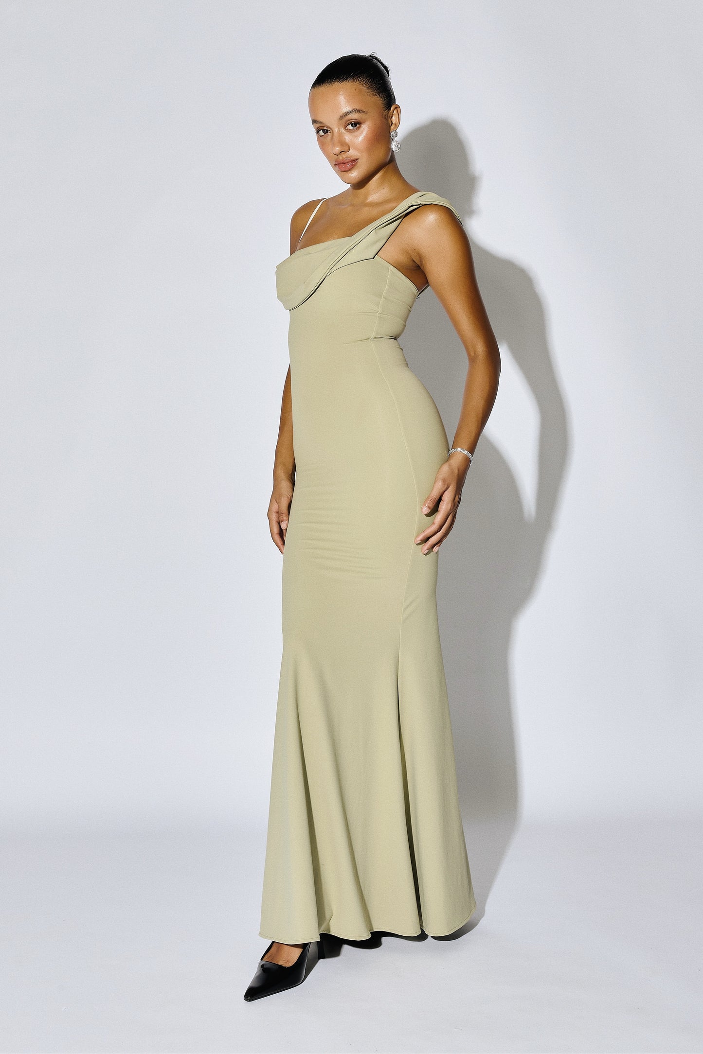 SABINE - Asymmetric Off-Shoulder Mermaid Maxi Gown - Butter