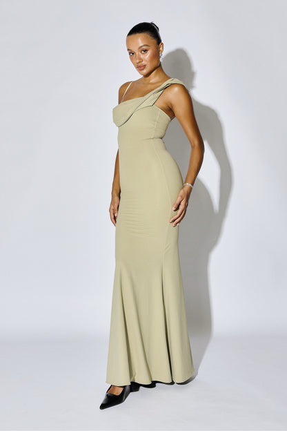 SABINE - Asymmetric Off-Shoulder Mermaid Maxi Gown - Butter