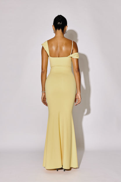 SABINE - Asymmetric Off-Shoulder Mermaid Maxi Gown - Butter