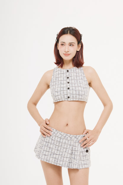 Camille Tweed Crop Tank Top｜Gray