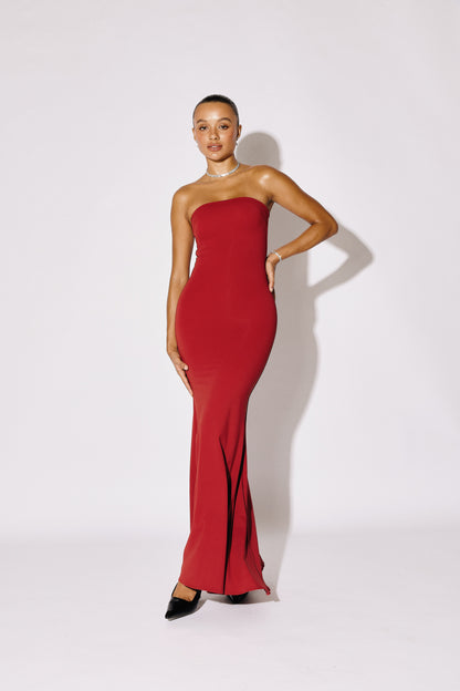 THALIA - Strapless Mermaid Maxi Gown - Crimson