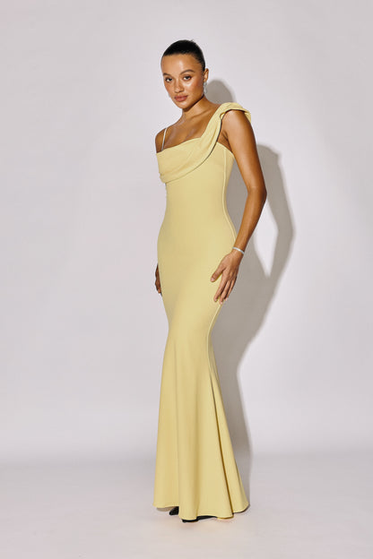 SABINE - Asymmetric Off-Shoulder Mermaid Maxi Gown - Butter