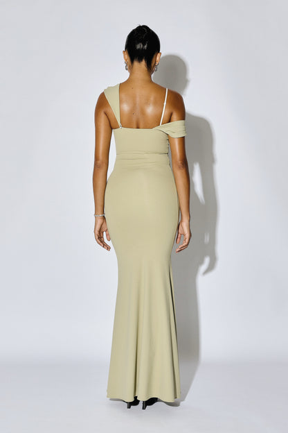 SABINE - Asymmetric Off-Shoulder Mermaid Maxi Gown - Butter