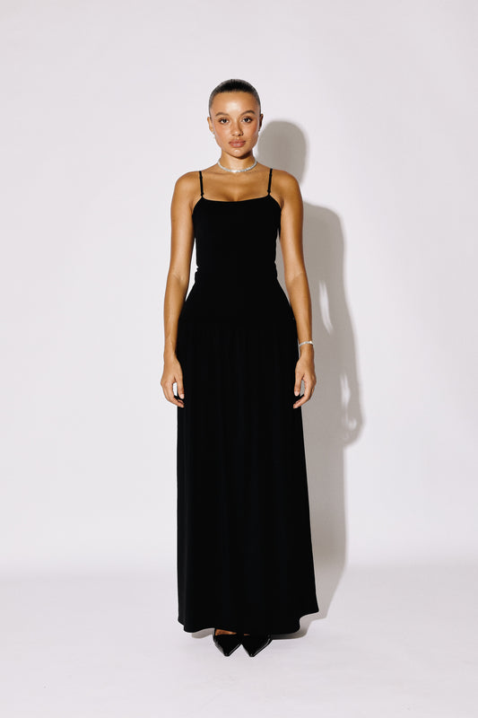 ISLA - Cami-Strap Soft-Flare Maxi Gown - Onyx