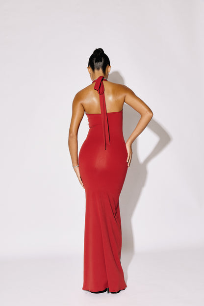 SORAYA - Halter Plunge Column Maxi Gown - Onyx