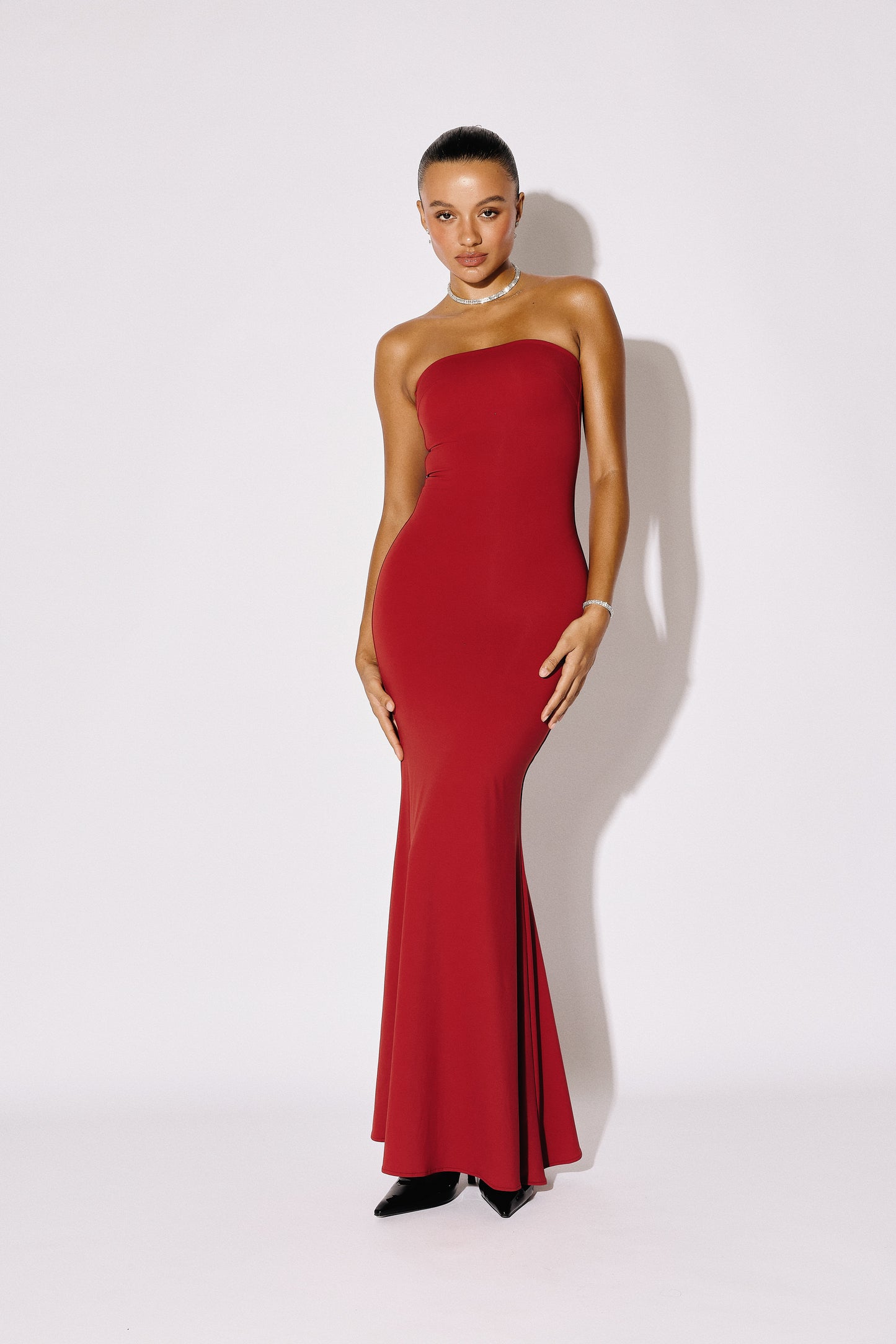 THALIA - Strapless Mermaid Maxi Gown - Crimson