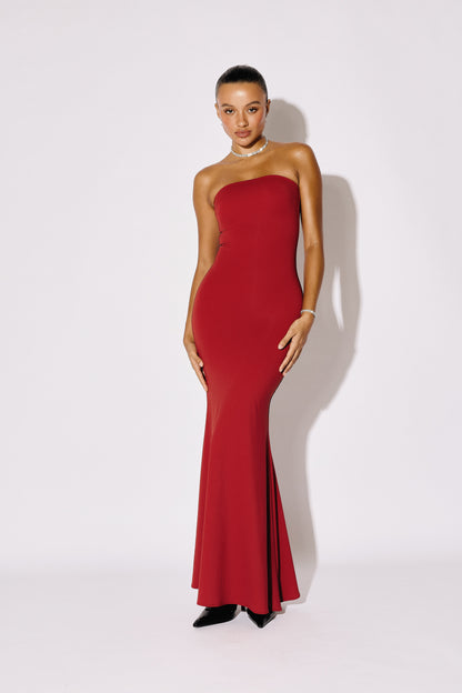 THALIA - Strapless Mermaid Maxi Gown - Crimson