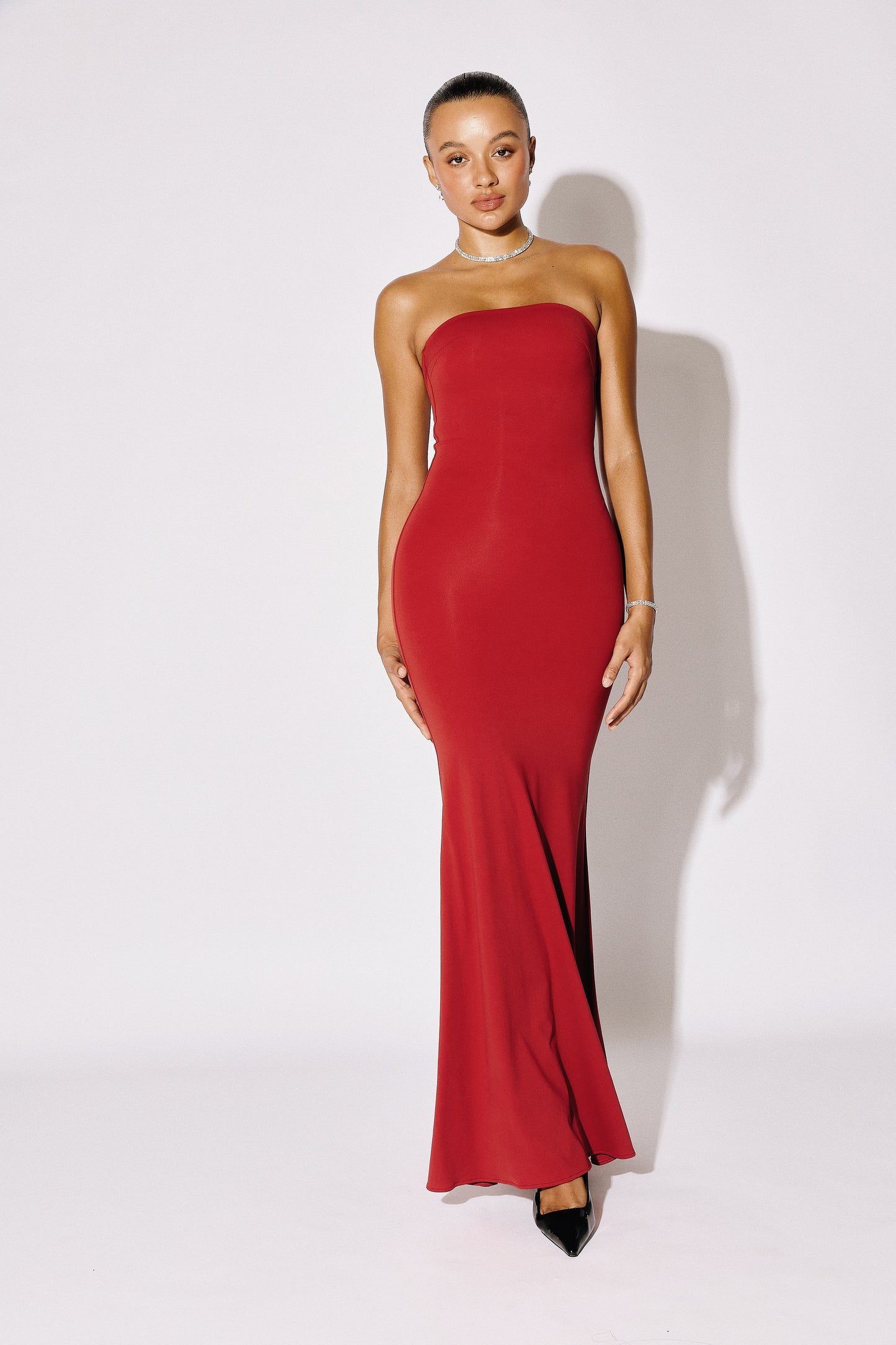 THALIA - Strapless Mermaid Maxi Gown - Crimson