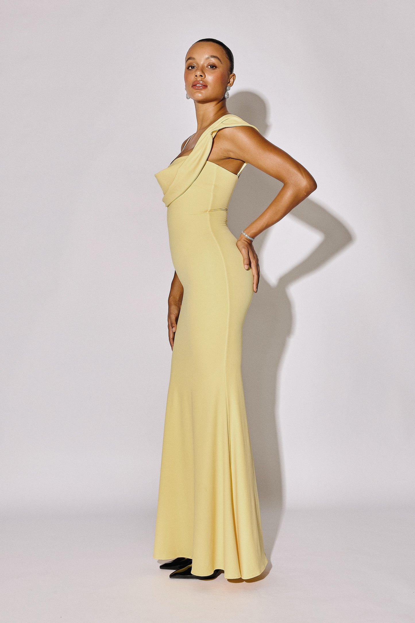 SABINE - Asymmetric Off-Shoulder Mermaid Maxi Gown - Butter