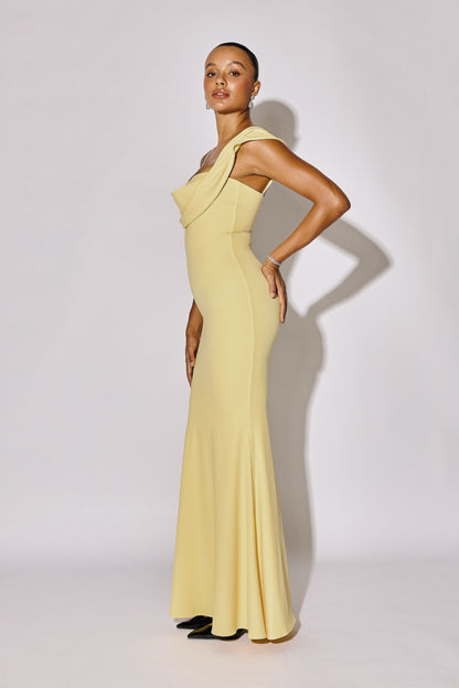 SABINE - Asymmetric Off-Shoulder Mermaid Maxi Gown - Butter