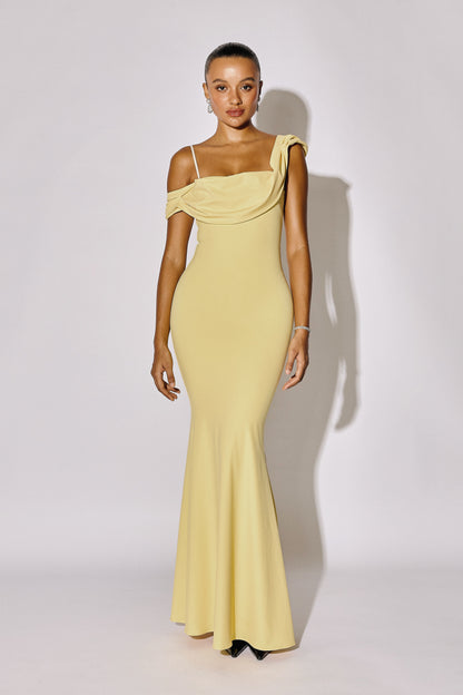 SABINE - Asymmetric Off-Shoulder Mermaid Maxi Gown - Butter
