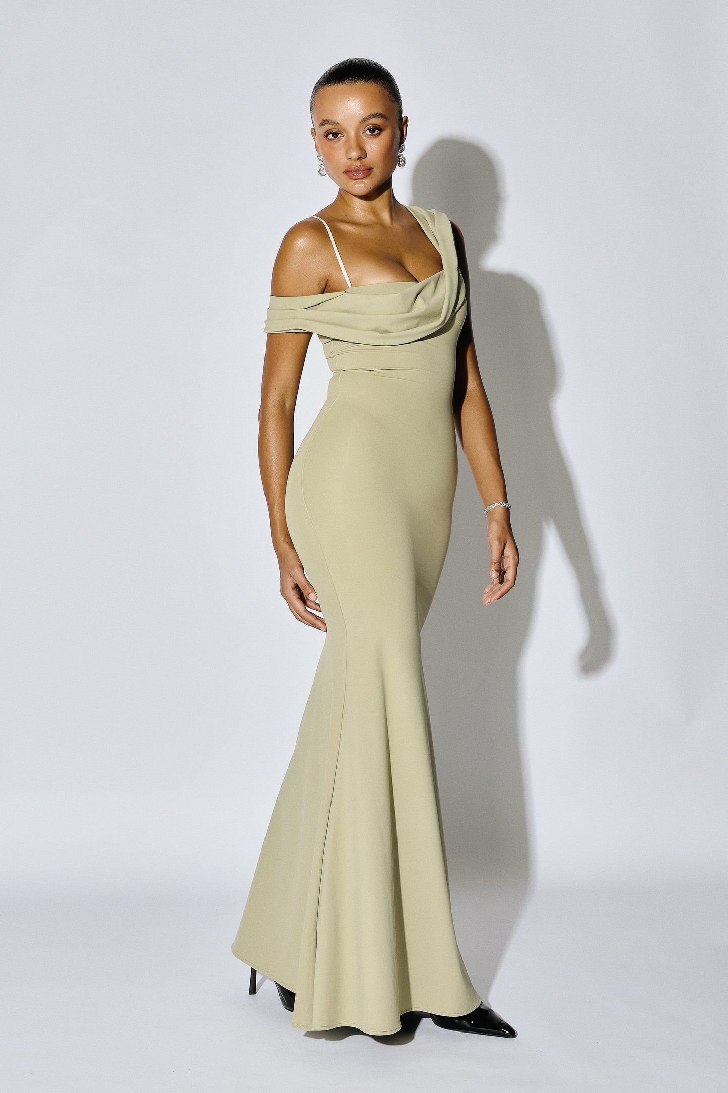 SABINE - Asymmetric Off-Shoulder Mermaid Maxi Gown - Butter