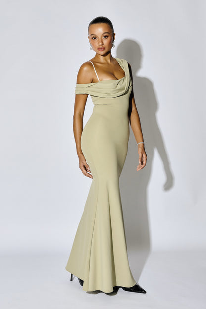 SABINE - Asymmetric Off-Shoulder Mermaid Maxi Gown - Butter