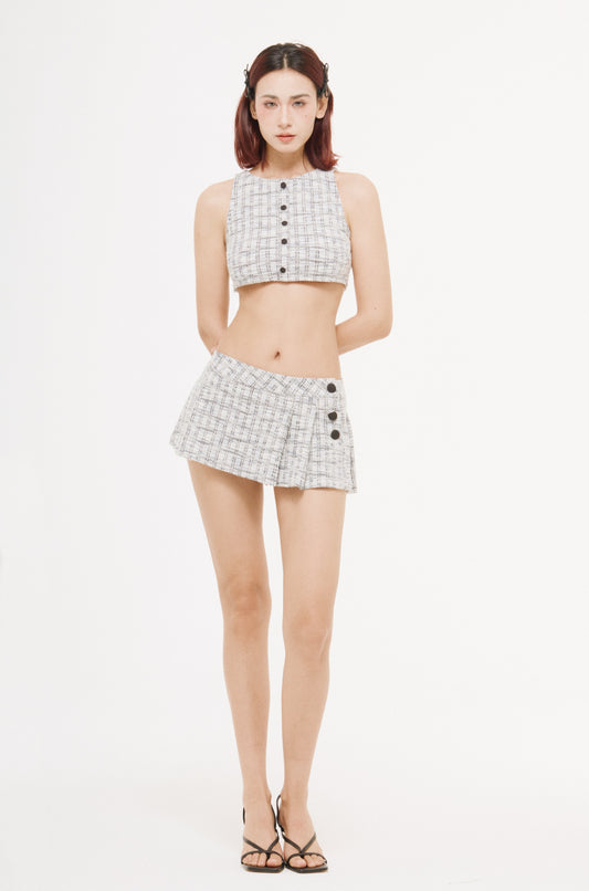 Camille Tweed Crop Tank Top｜Gray