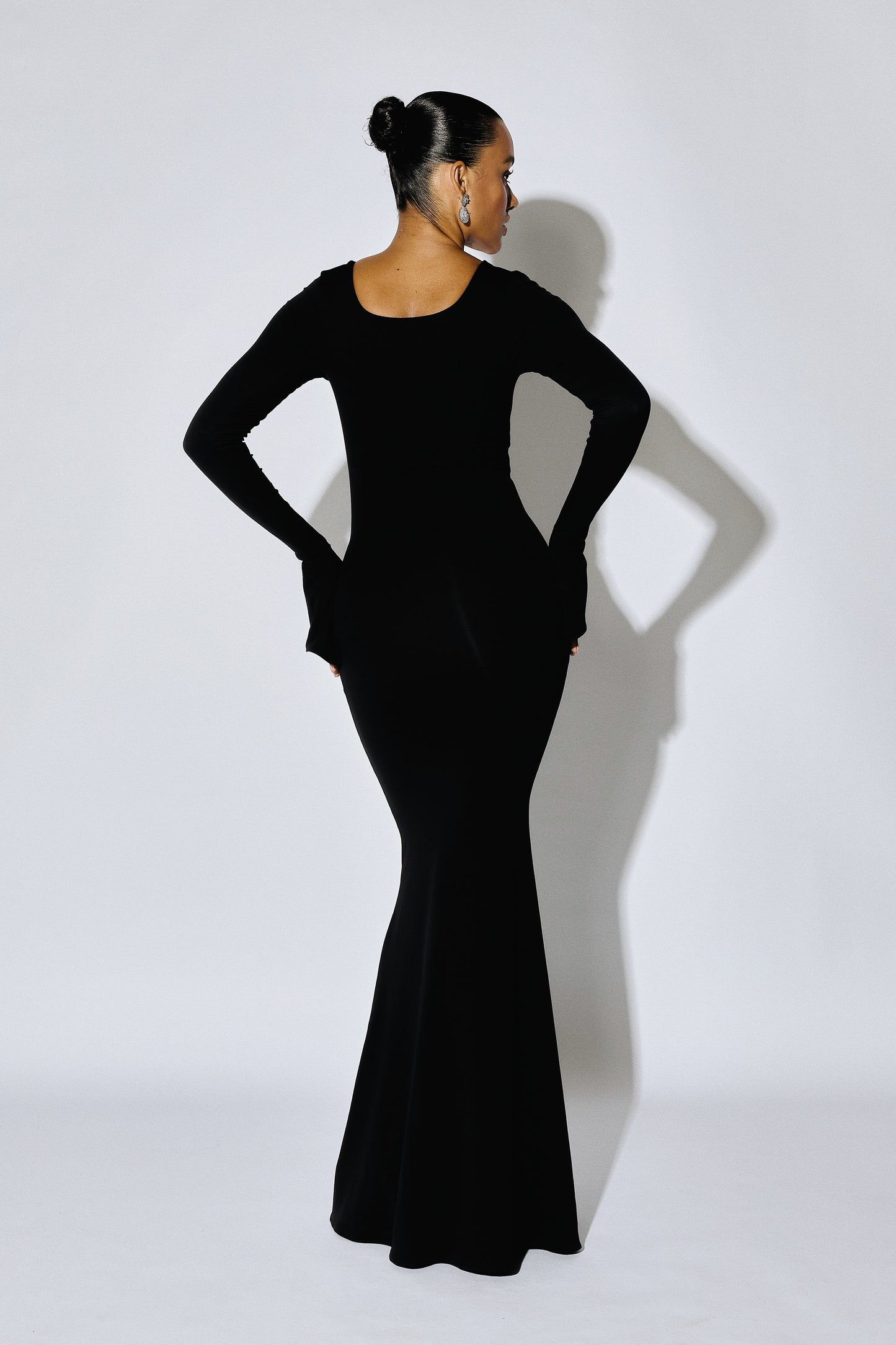 DELPHINE - Long-Sleeve Deep-Square Maxi Gown - Crimson