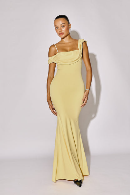 SABINE - Asymmetric Off-Shoulder Mermaid Maxi Gown - Butter
